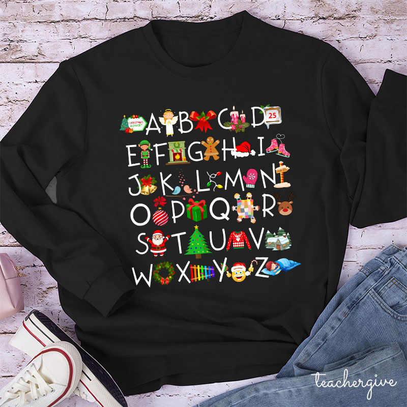 Christmas Elements Alphabet Teacher Long Sleeve T-Shirt