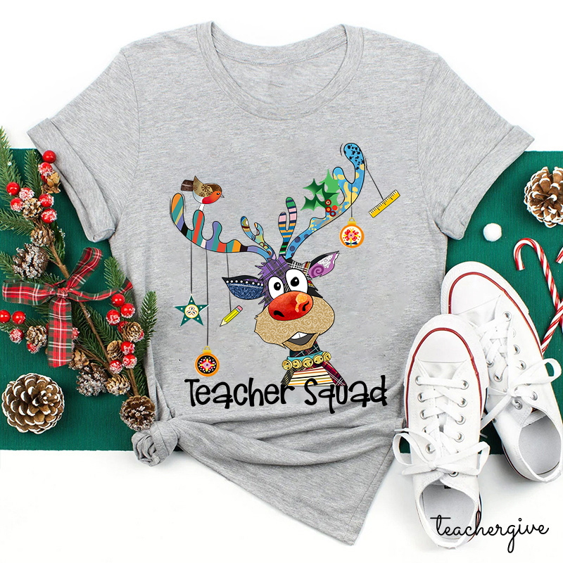 Teacher Squad With Reindeer Joy Teacher T-Shirt