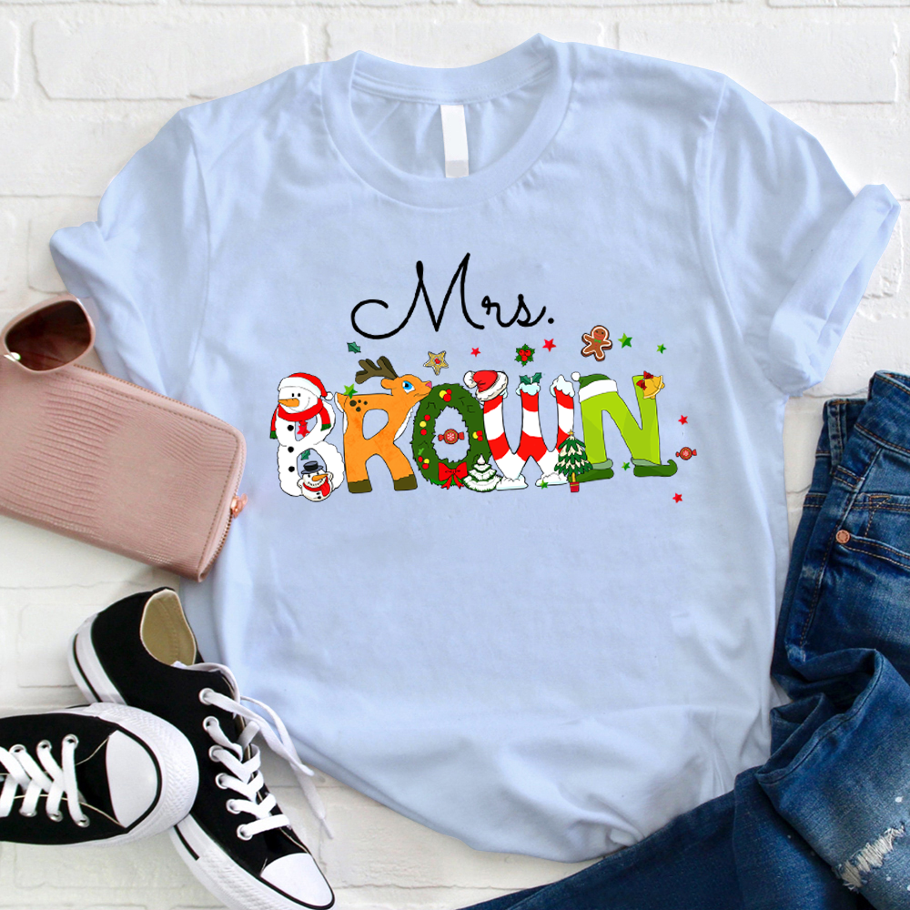 Personalized Christmas Style Teacher T-Shirt