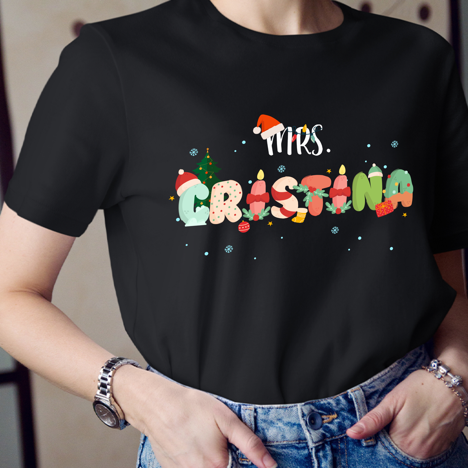 Personalized Name Christmas Cute Letter Teacher T-Shirt