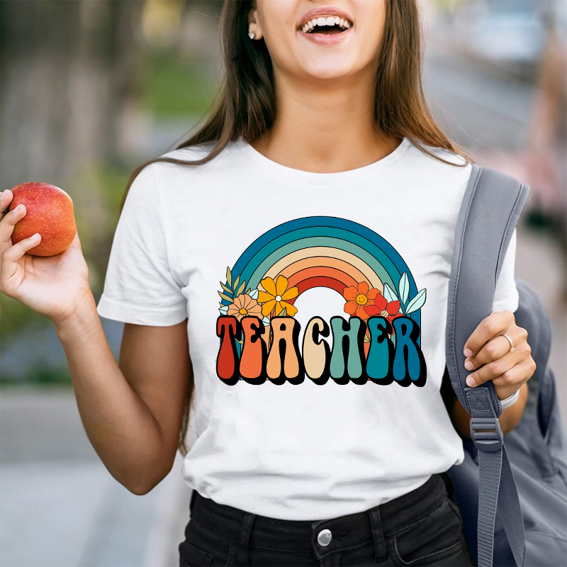  Lovely Flower Rainbow Teacher T-Shirt