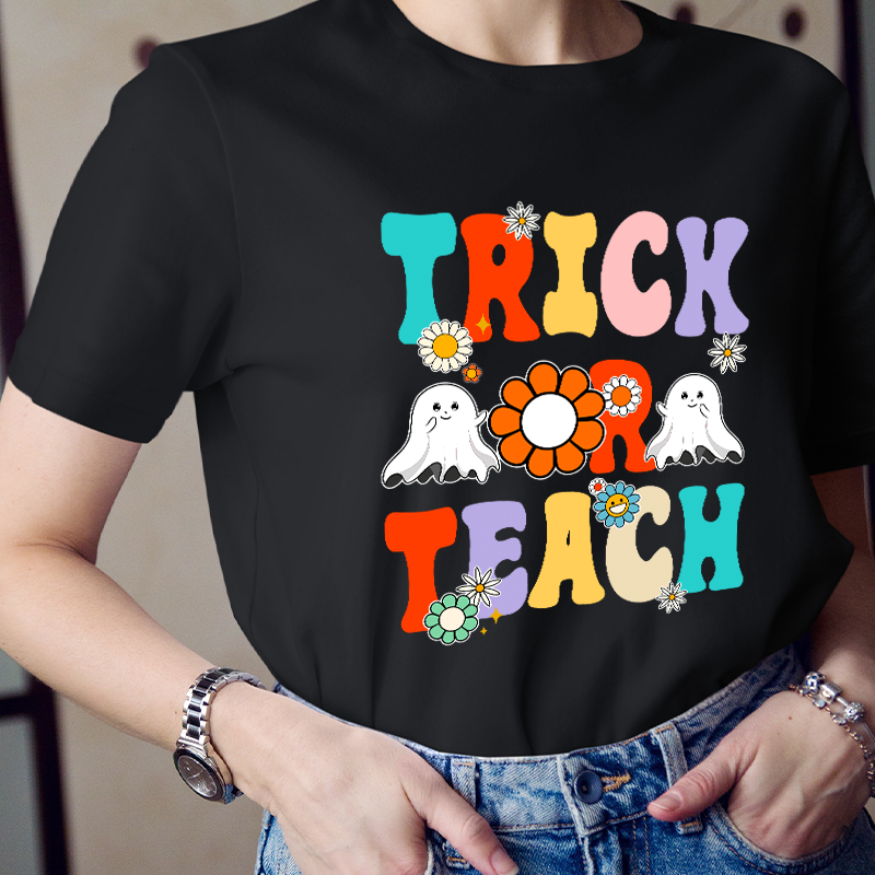 Flower Ghost Halloween Trick Or Teach T-Shirt