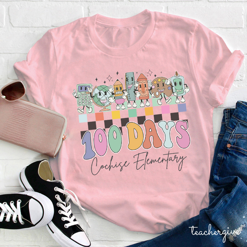 Personalized School Name 100 Days Teacher T-Shirt