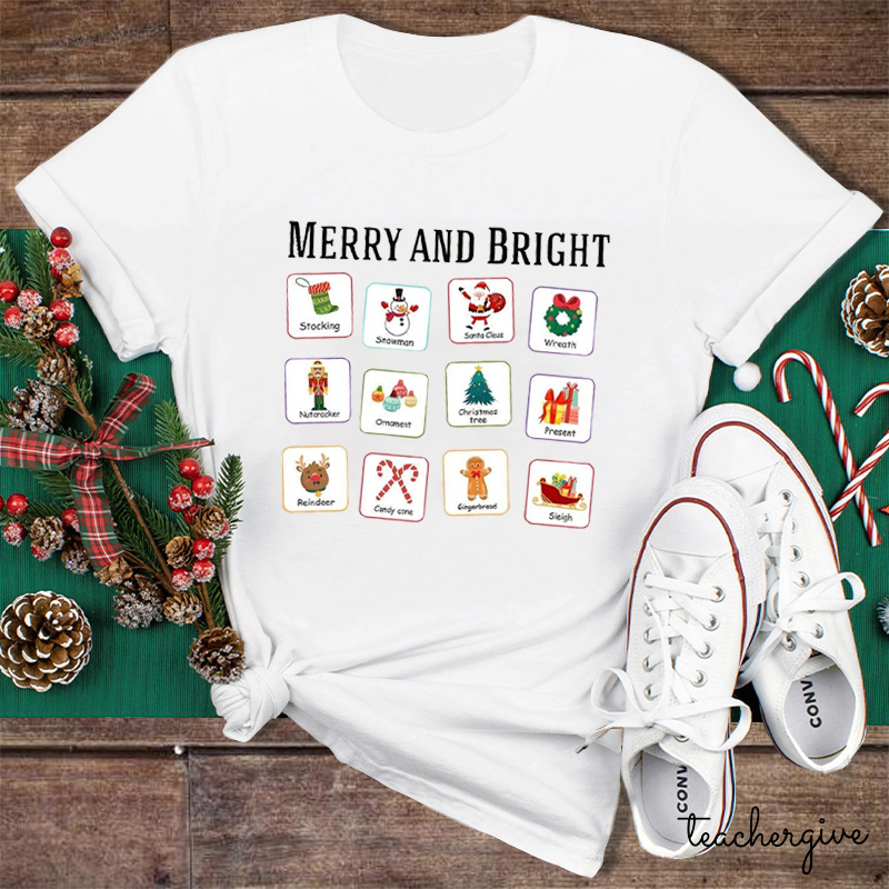 Merry And Bright Christmas Elements Teacher T-Shirt