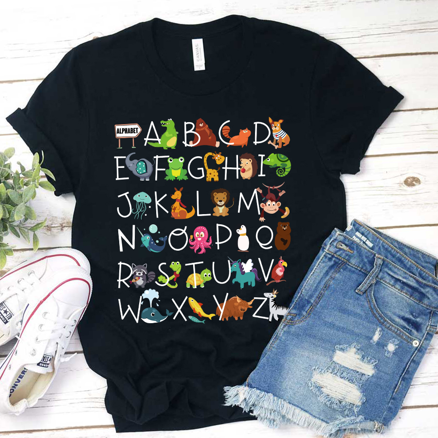 Interesting English Alphabet And Animals T-Shirt