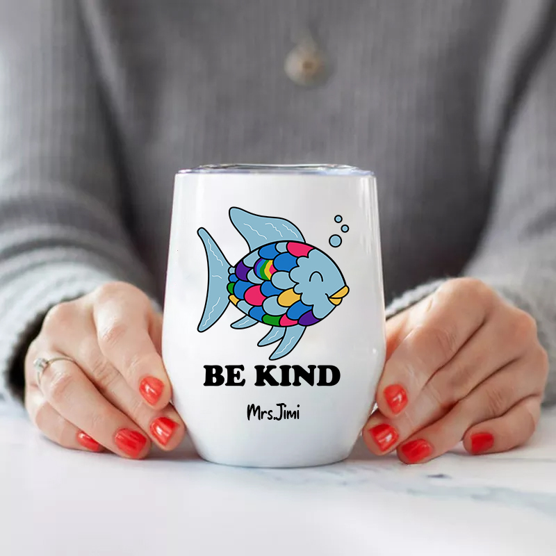 Personalized  Be Kind Colorful Fish Wine Tumbler