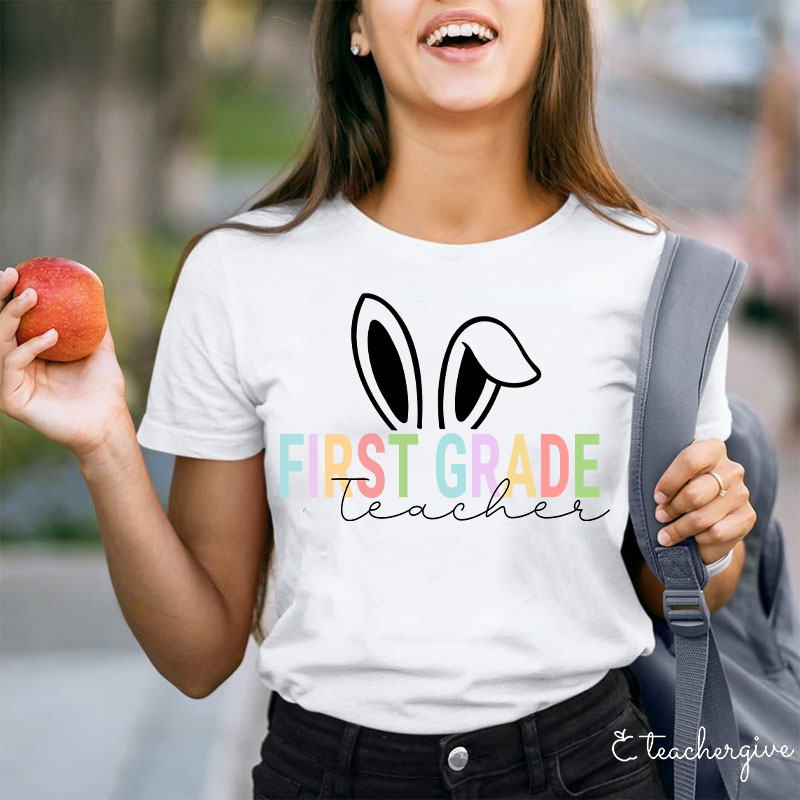 Personalized Grade Bunny Ears Teacher T-Shirt
