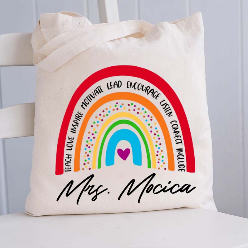 Personalized Red Rainbow Teacher's Ability Teacher Tote Bag