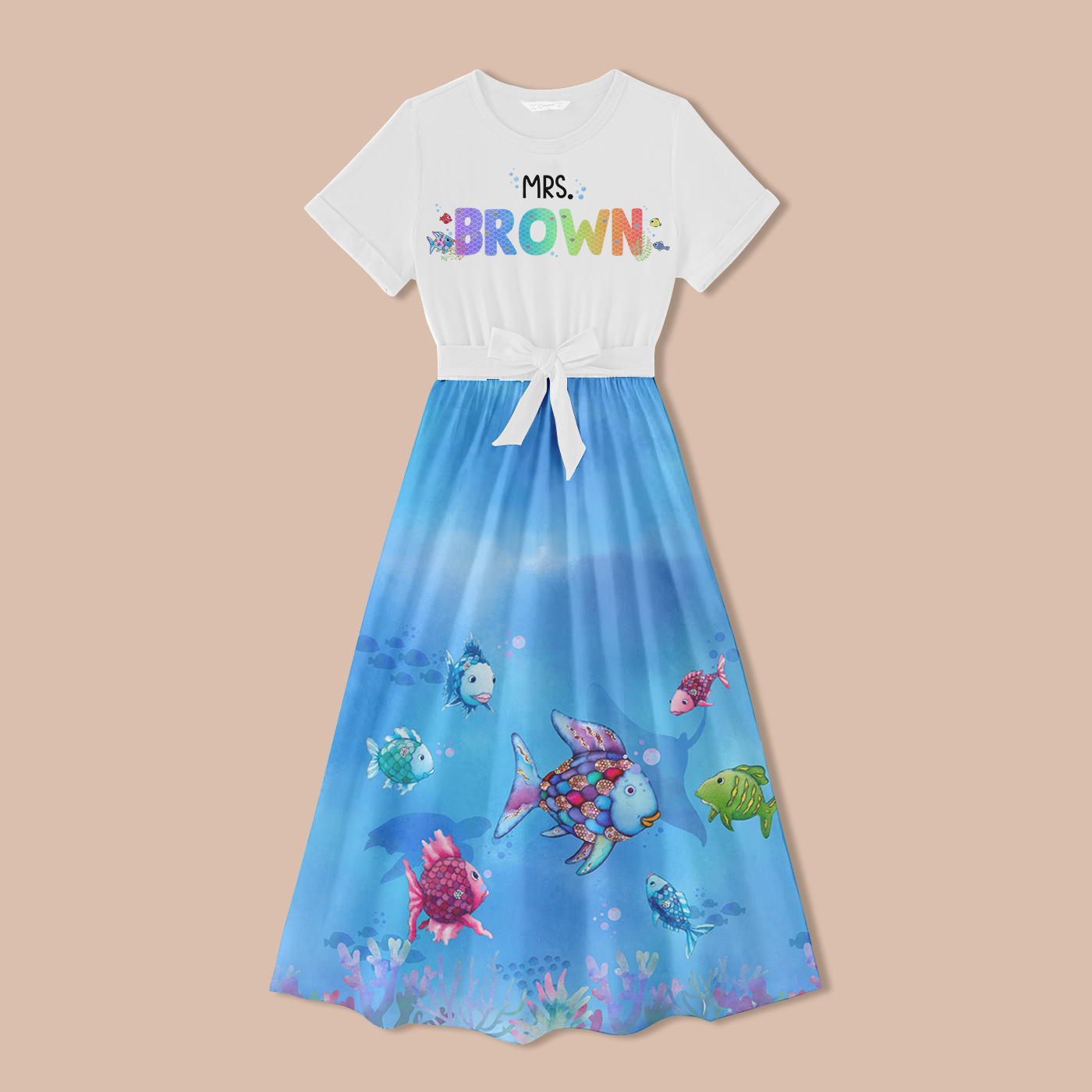 Personalized Name Rainbow Fish Teacher One Piece Dress