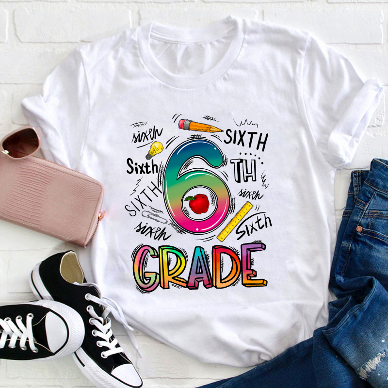 Personalized Grade Stationery Supplies Teacher T-Shirt