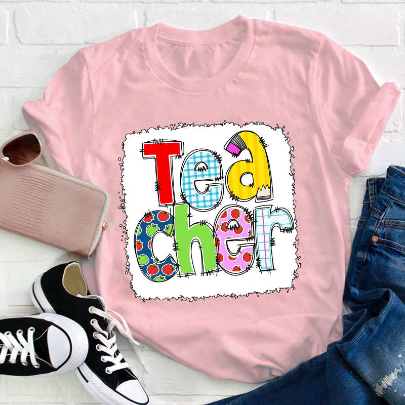 Teacher Letter Pencil Apple Pattern  T-Shirt