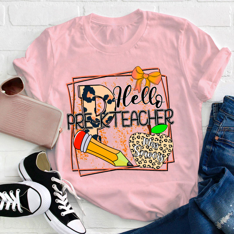 Personalized Name And Grade Hello Teacher T-Shirt