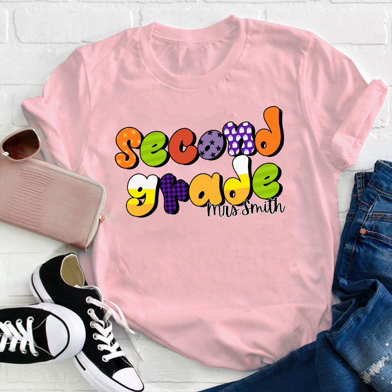 Personalized Name And Grade Happy Halloween Teacher T-Shirt