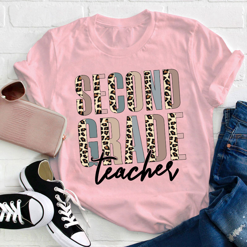 Personalized Grade Color Leopard Print Teacher T-Shirt