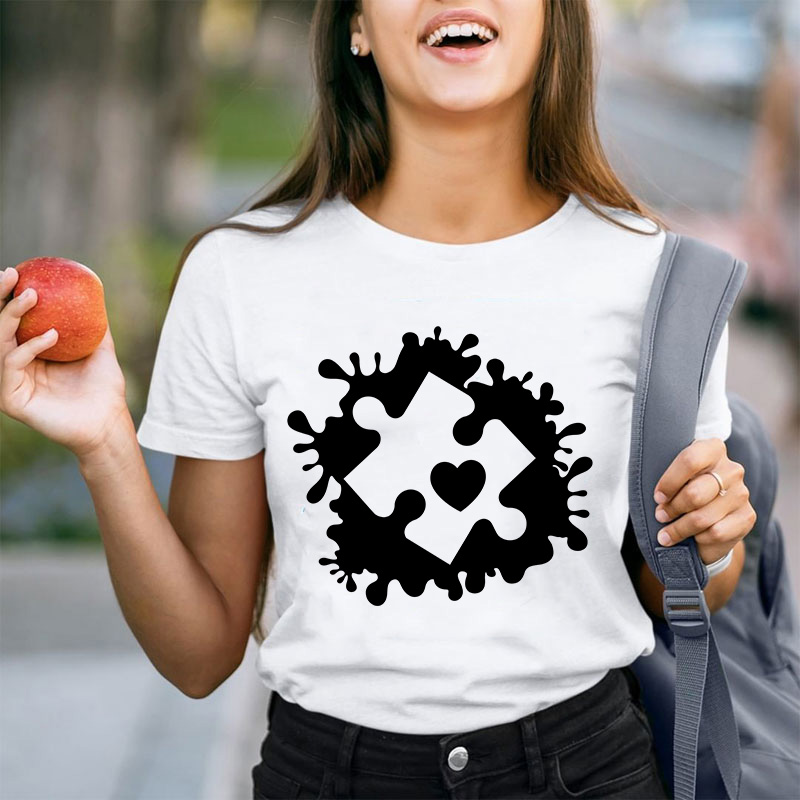 Puzzle Paint Splatter Autism Awareness Teacher T-Shirt