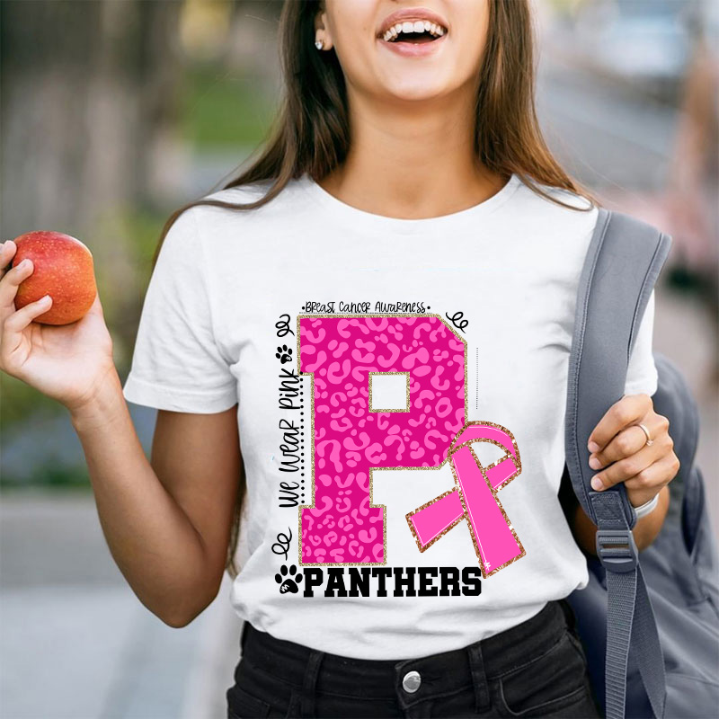 Personalized We Wear Pink Breast Cancer Teacher T-Shirt