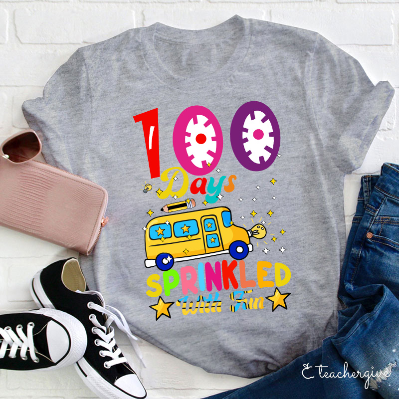 School Bus Pencil 100 Days Sprinkled With Fun Teacher T-Shirt