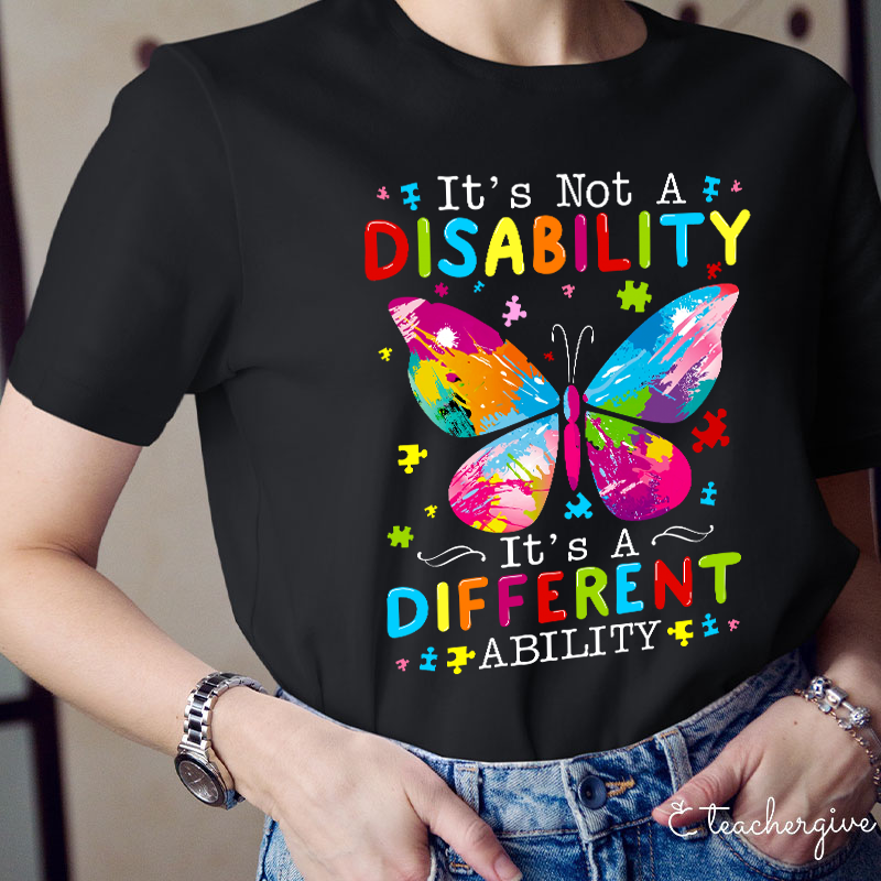 Puzzle Butterfly It's A Different Ability Teacher T-Shirt
