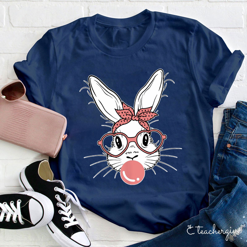 Bunny Blowing Bubbles Teacher T-Shirt