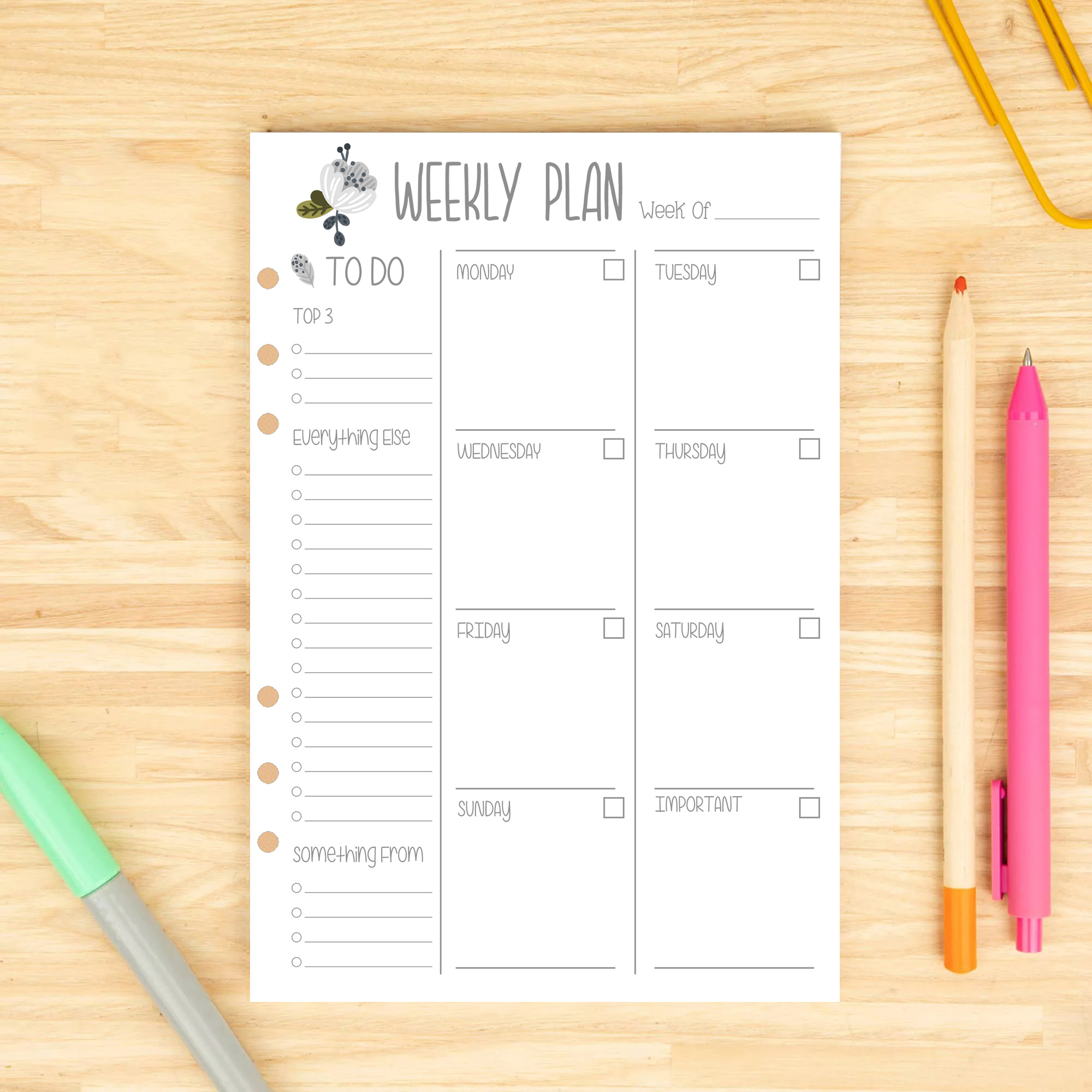 Exquisite Flower Weekly Plan