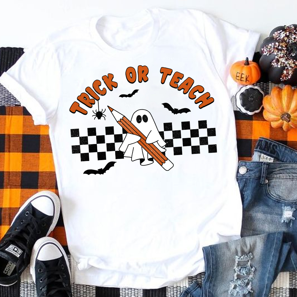 Trick Or Teach Cute Ghost Holding A Pencil T-Shirt