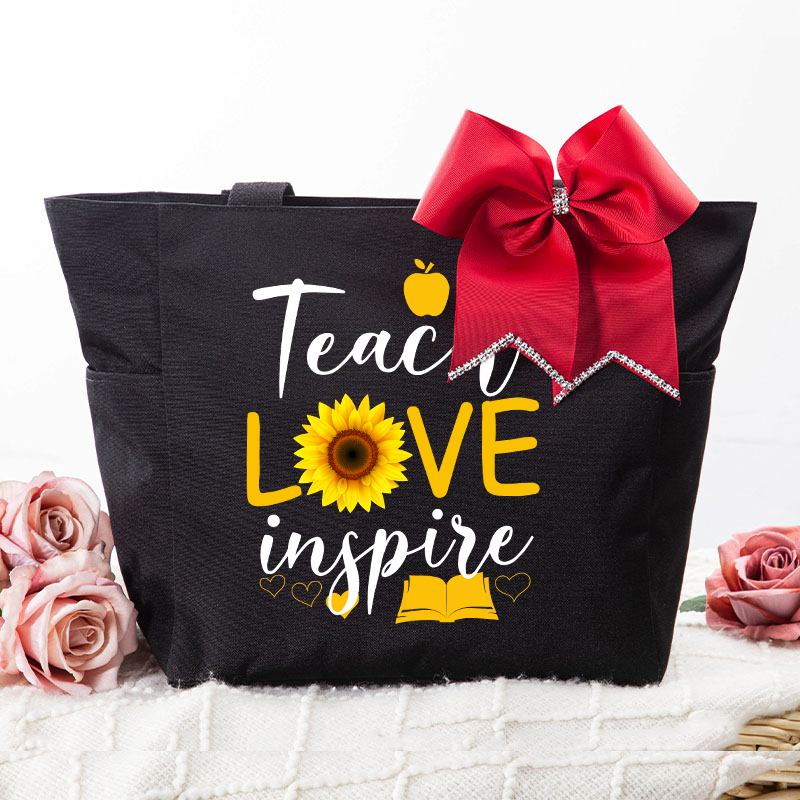 Teach Love Inspire Flower Teacher Large Tote Bag