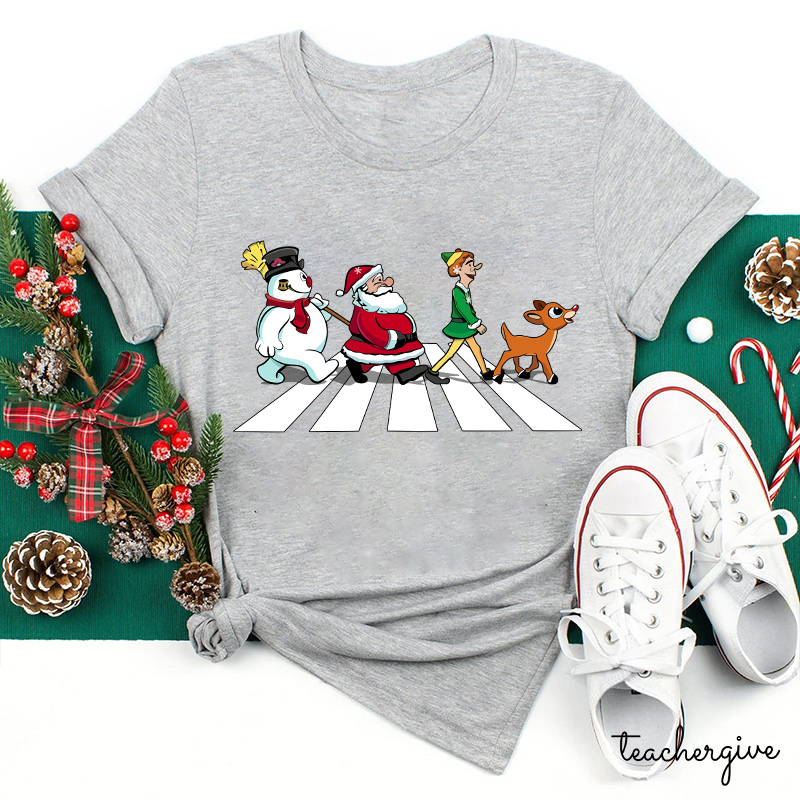 Santa Claus And His Friends Crossing The Road Teacher T-Shirt