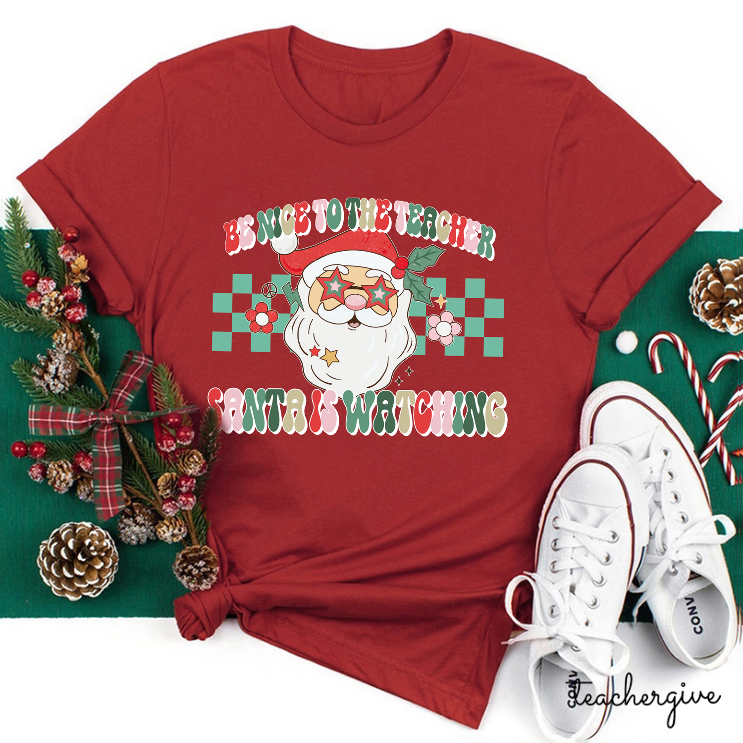 Be Nice To The Teacher Santa Is Watching Teacher T-Shirt