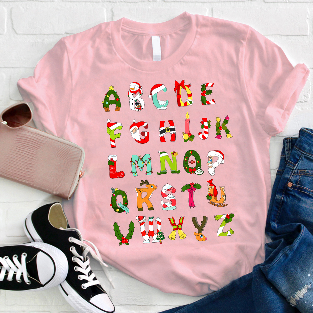 Christmas Alphabet All The Cute Things In Christmas Teacher T-Shirt