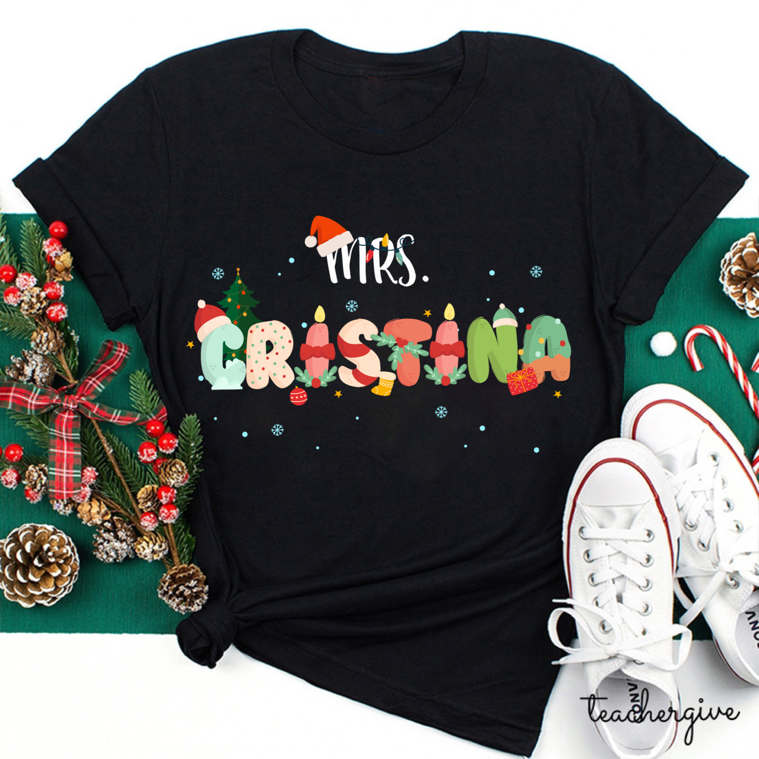 Personalized Name Christmas Cute Letter Teacher T-Shirt