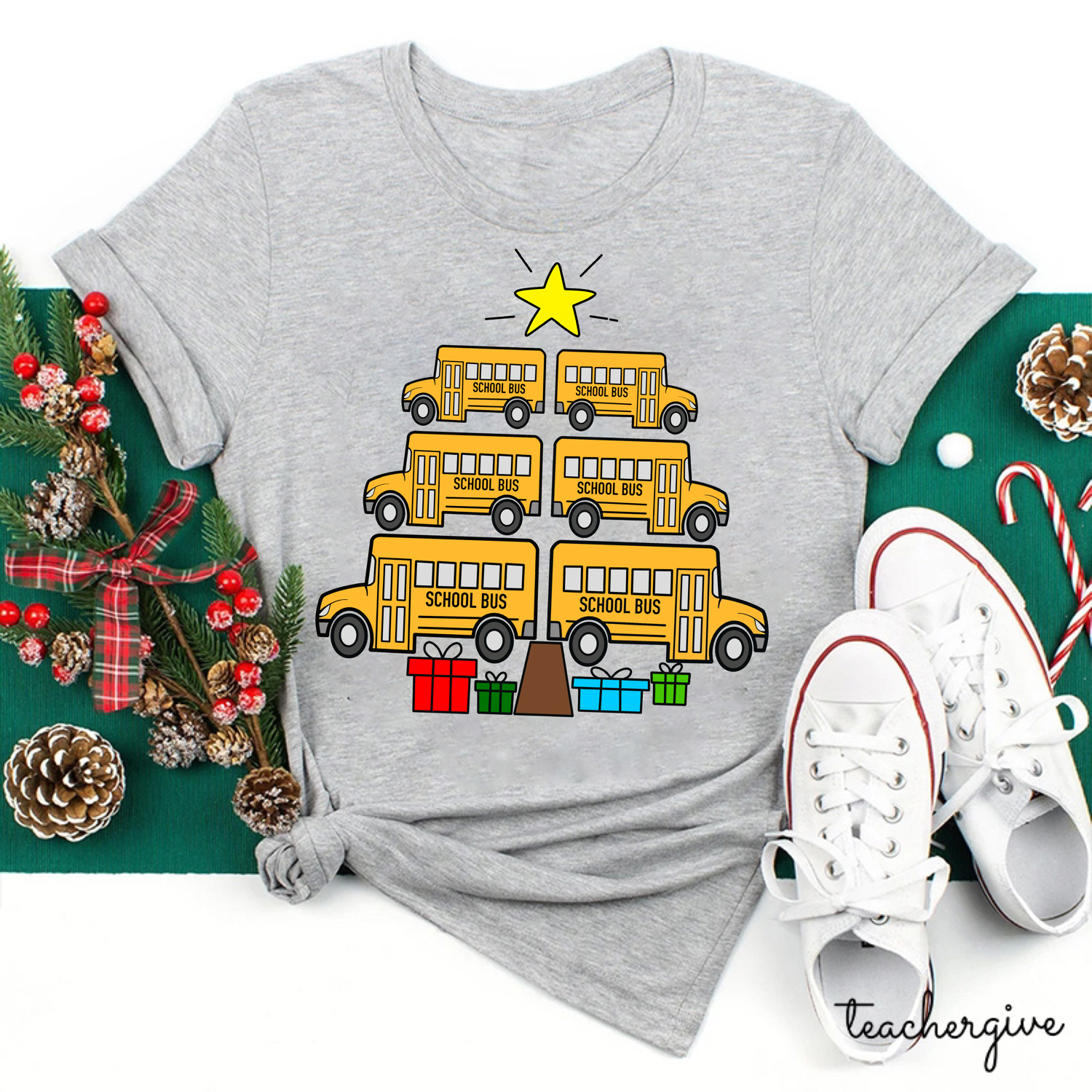 Our School Bus Deliver Christmas Presents Also Teacher T-Shirt