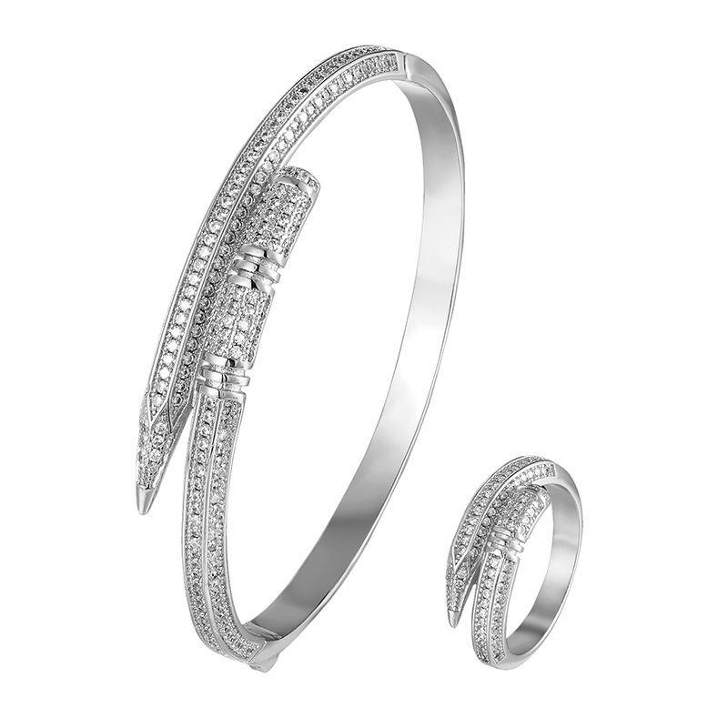 Gold Pencil Bracelet Ring Set