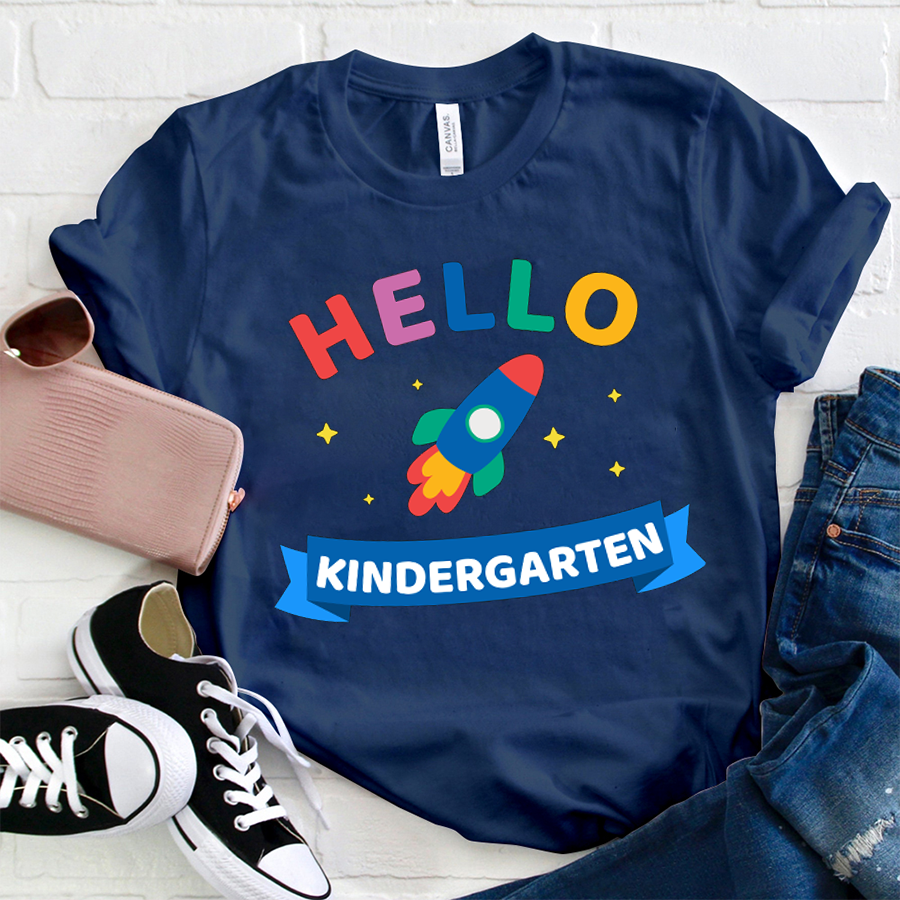 Personalized Hello Kindergarten Cartoon Rocket  T-Shirt