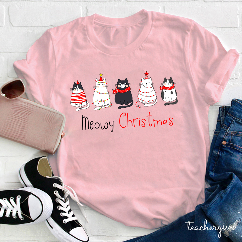 Meowy Christmas Teacher T-Shirt