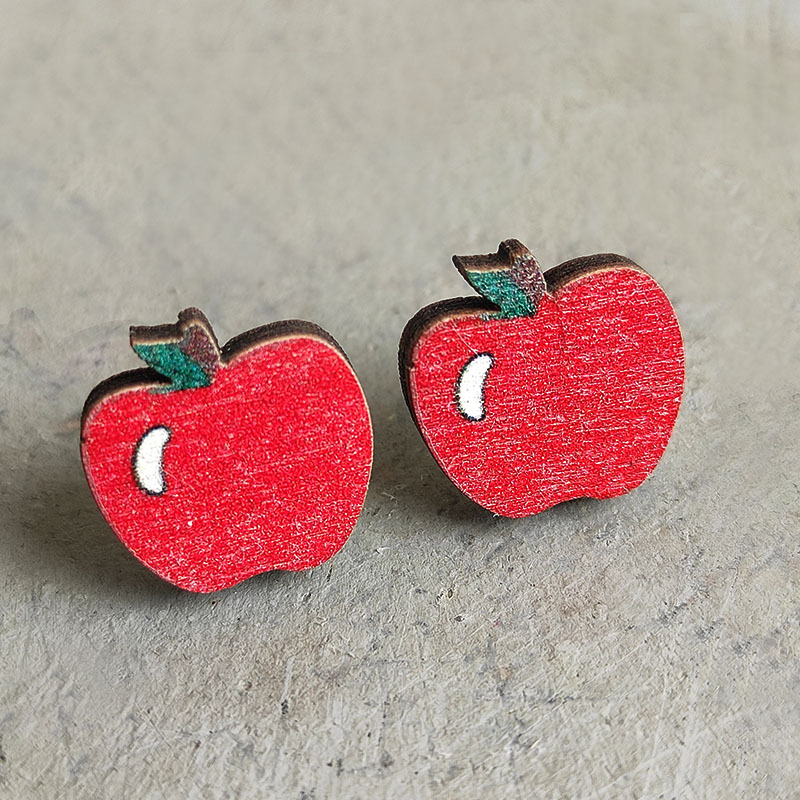 Tiny Apple  Wooden Earrings