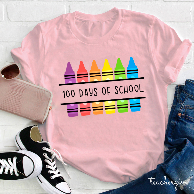 Colorful Crayons 100 Days Of School Teacher T-Shirt