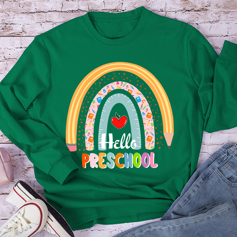 Personalized Hello Preschool Teacher Long Sleeve T-Shirt