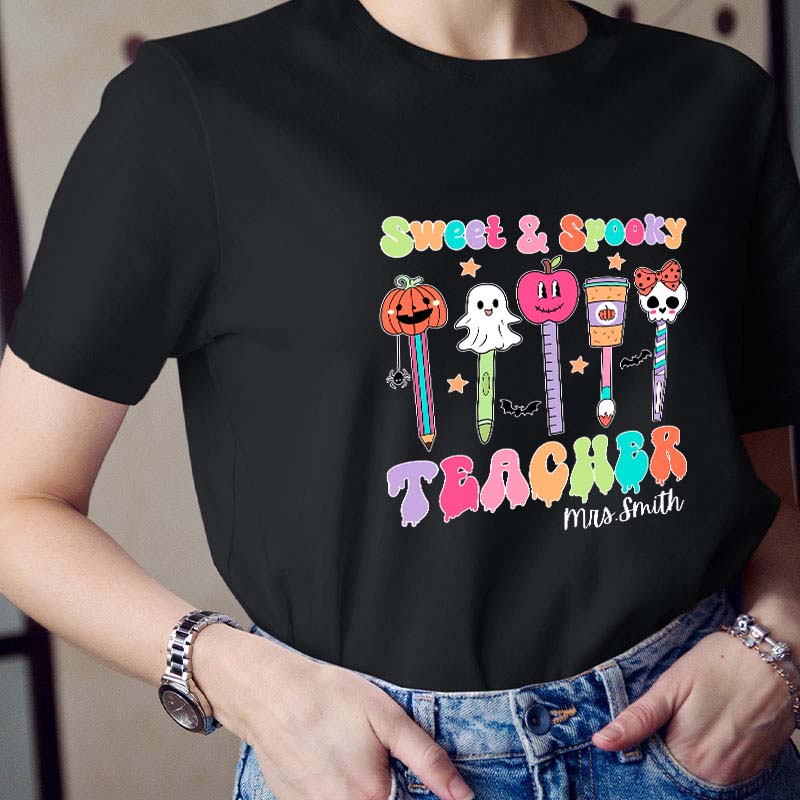 Personalized Name Sweet Spooky Teacher T-Shirt