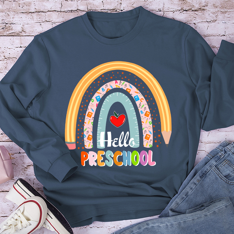 Personalized Hello Preschool Teacher Long Sleeve T-Shirt