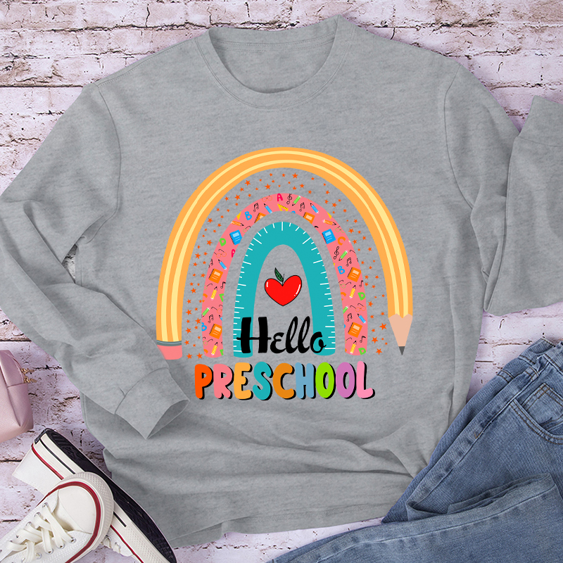 Personalized Hello Preschool Teacher Long Sleeve T-Shirt