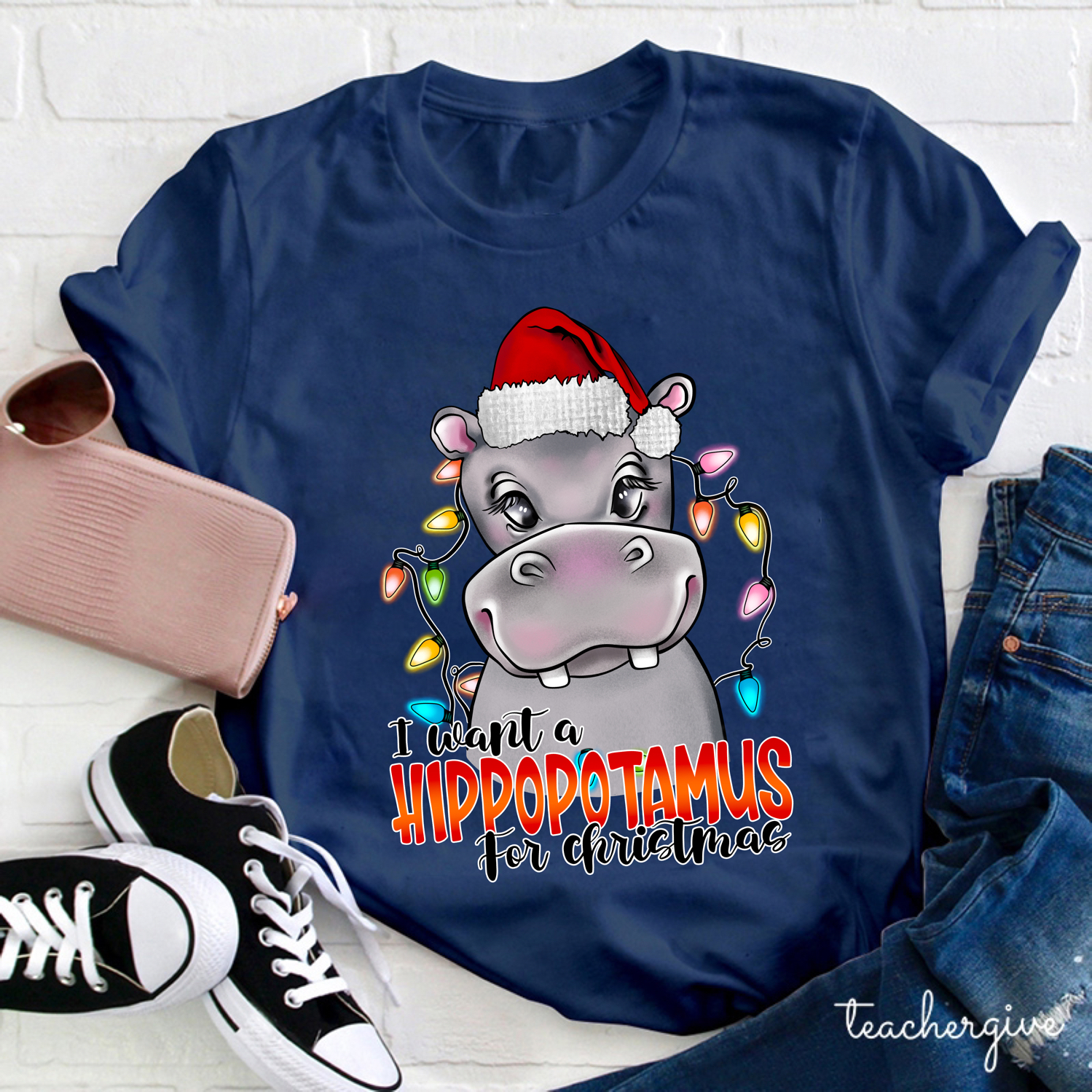I Want A Hippopotamus For Christmas Teacher T-shirt