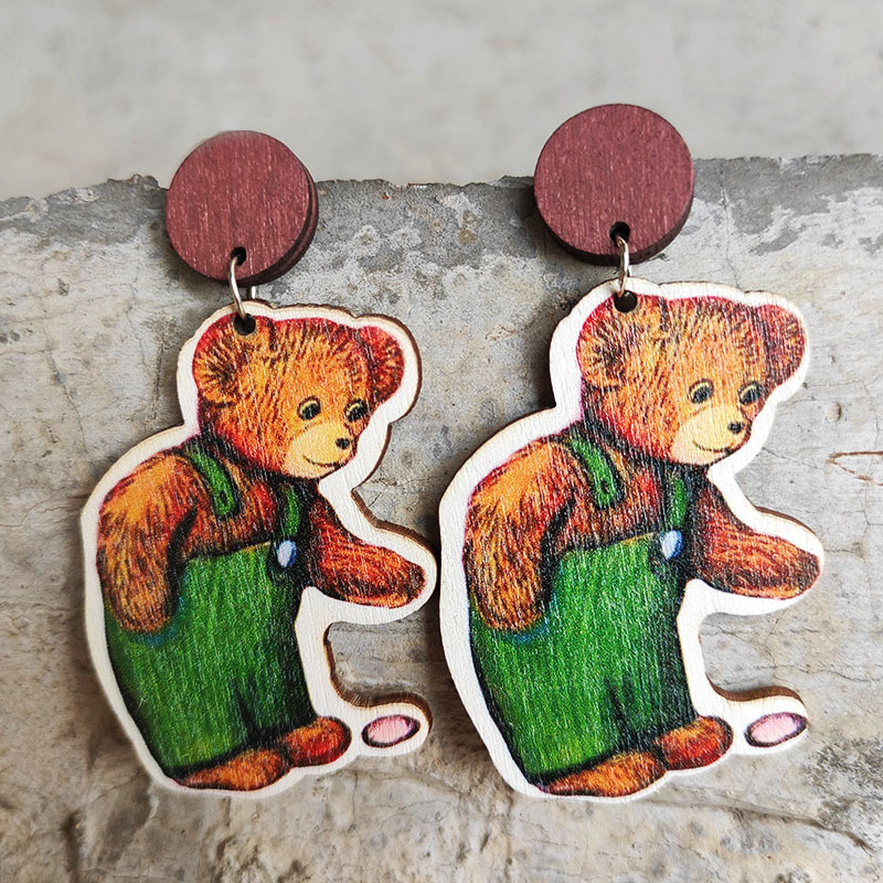 Lovely Bear  Wooden Earrings