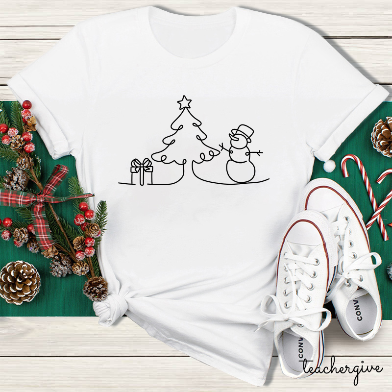 Line Drawing Christmas Teacher T-Shirt