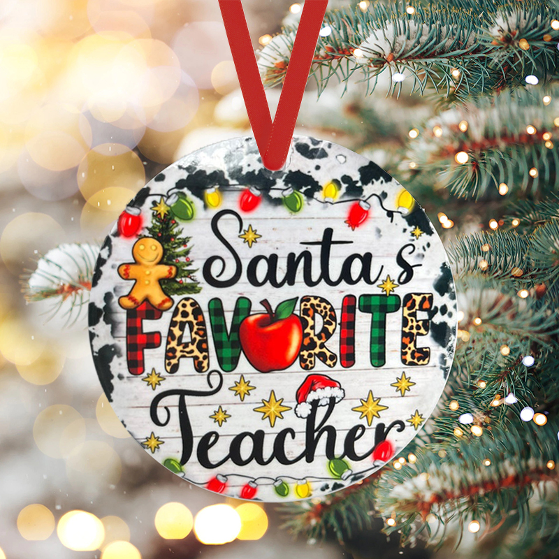 Santa's Favorite Teacher Leopard Teacher Ceramic Christmas Ornament