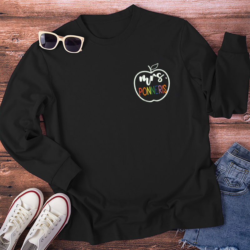 Personalized Colorful Teacher Name Teacher Embroidery Long Sleeve T-Shirt