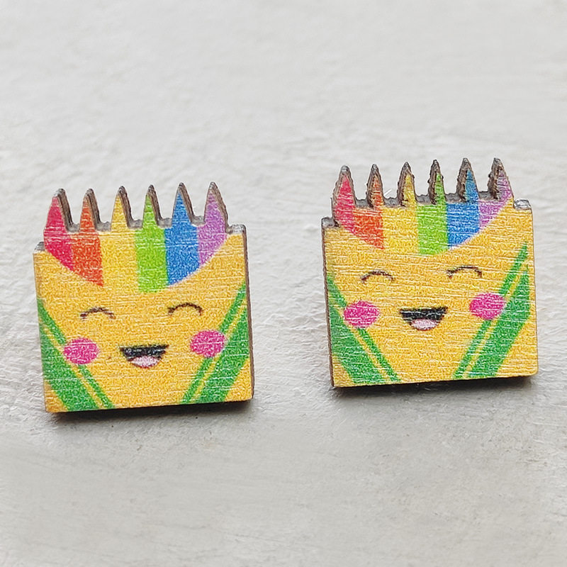 Cute Colorful Pencil Box Teacher Wooden Earrings