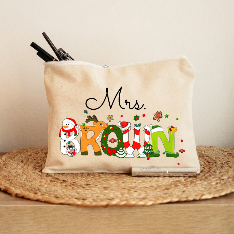 Personalized Christmas Style Teacher Makeup Bag
