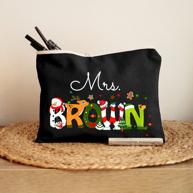 Personalized Christmas Style Teacher Makeup Bag