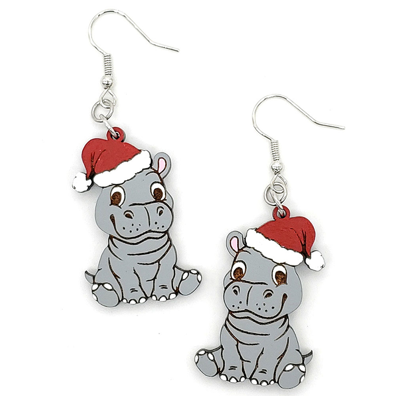All I Want For Christmas Is Hippopotamus Teacher Wooden Earrings