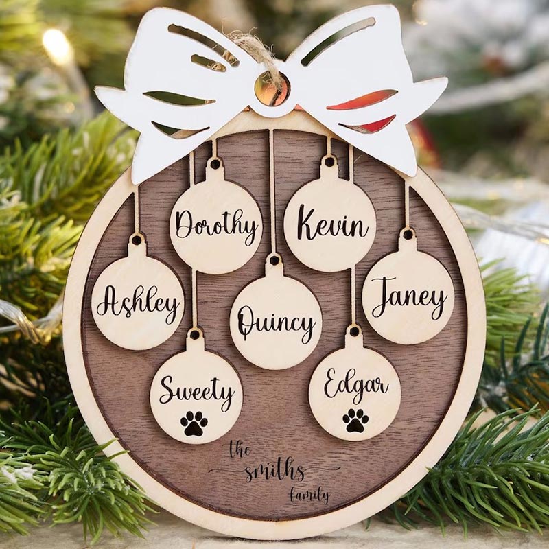 Personalized Lovely Bow Teacher Wooden Christmas Ornament